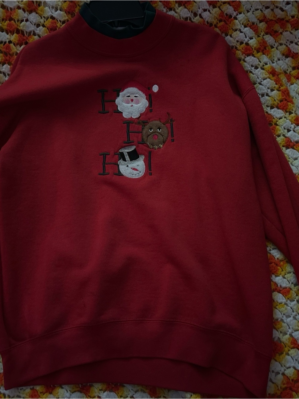 Women’s Red Holiday Crew Sweatshirt with Festive Embroidery